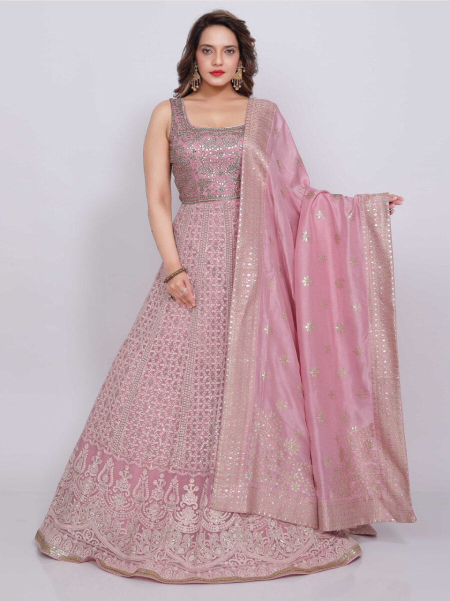 light pink lehenga style gown