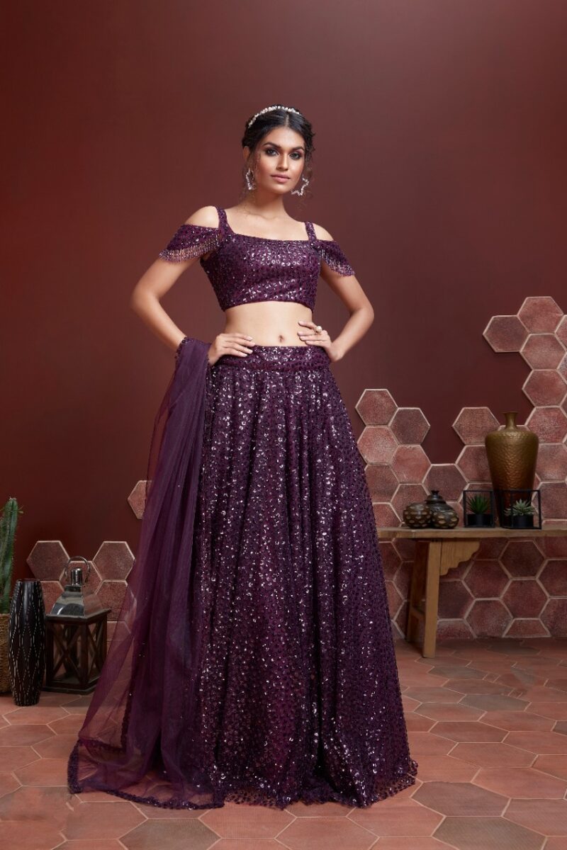 wine colored partywear lehenga by fashion queen